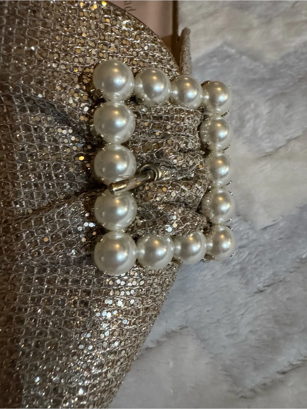 kate spade Gold Glitter Pearl Buckle Pointed Mules